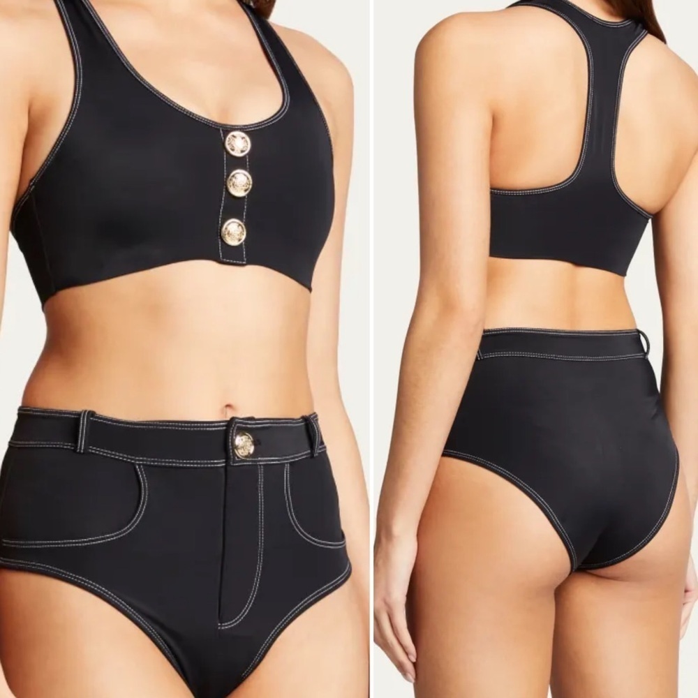 Black Button-Detail Bikini Set